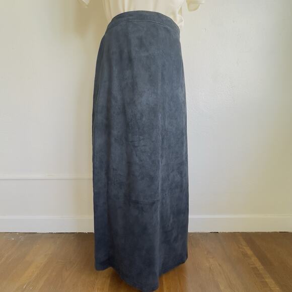 Vintage Dialogue Black Suede Maxi Skirt Leather Sz 10 Lined Winter Boho Western - Picture 2 of 10